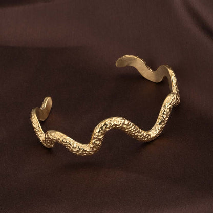 Wavy textured Cuff Gold Bracelet