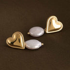 Dangling Pearl Heart Earrings