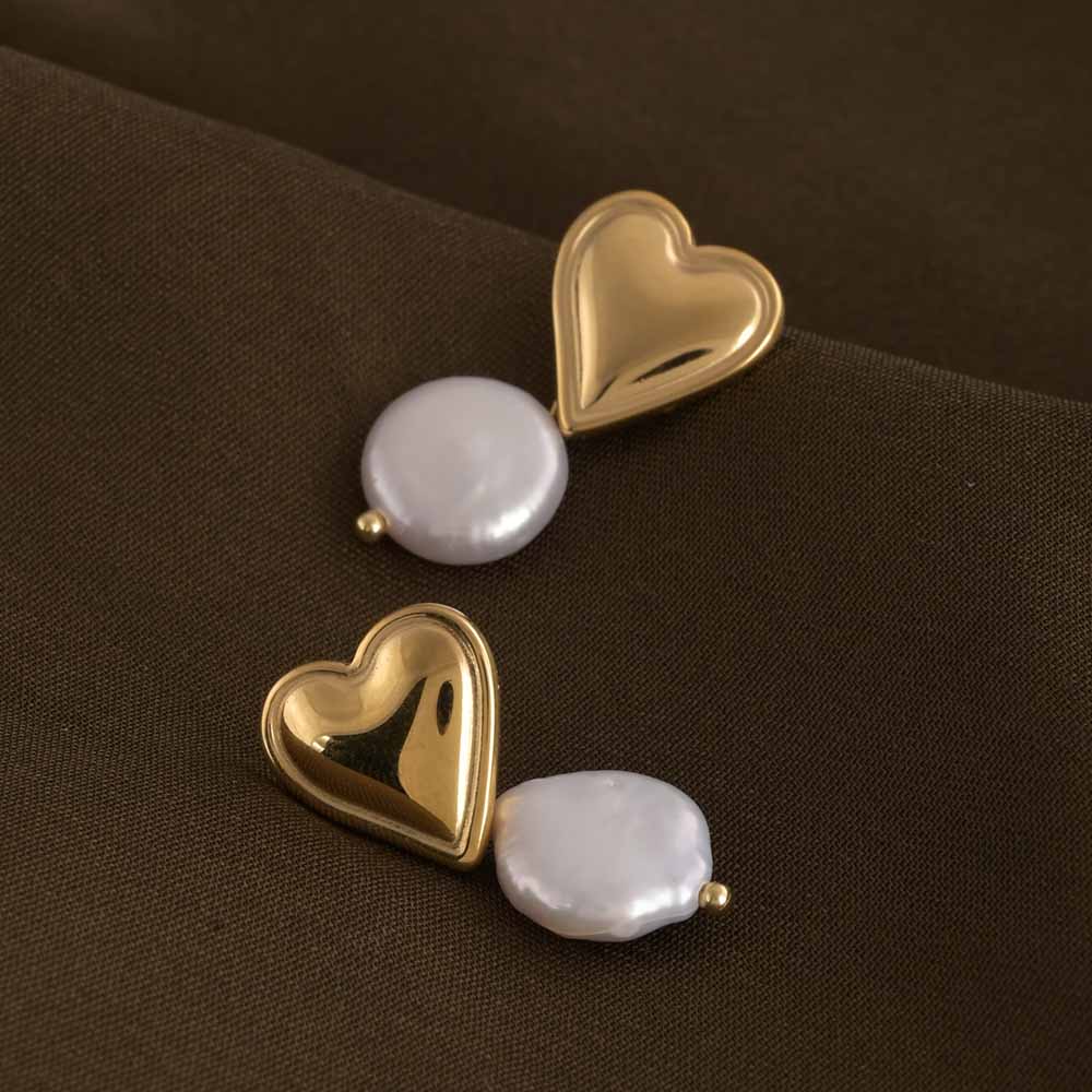 Dangling Pearl Heart Earrings