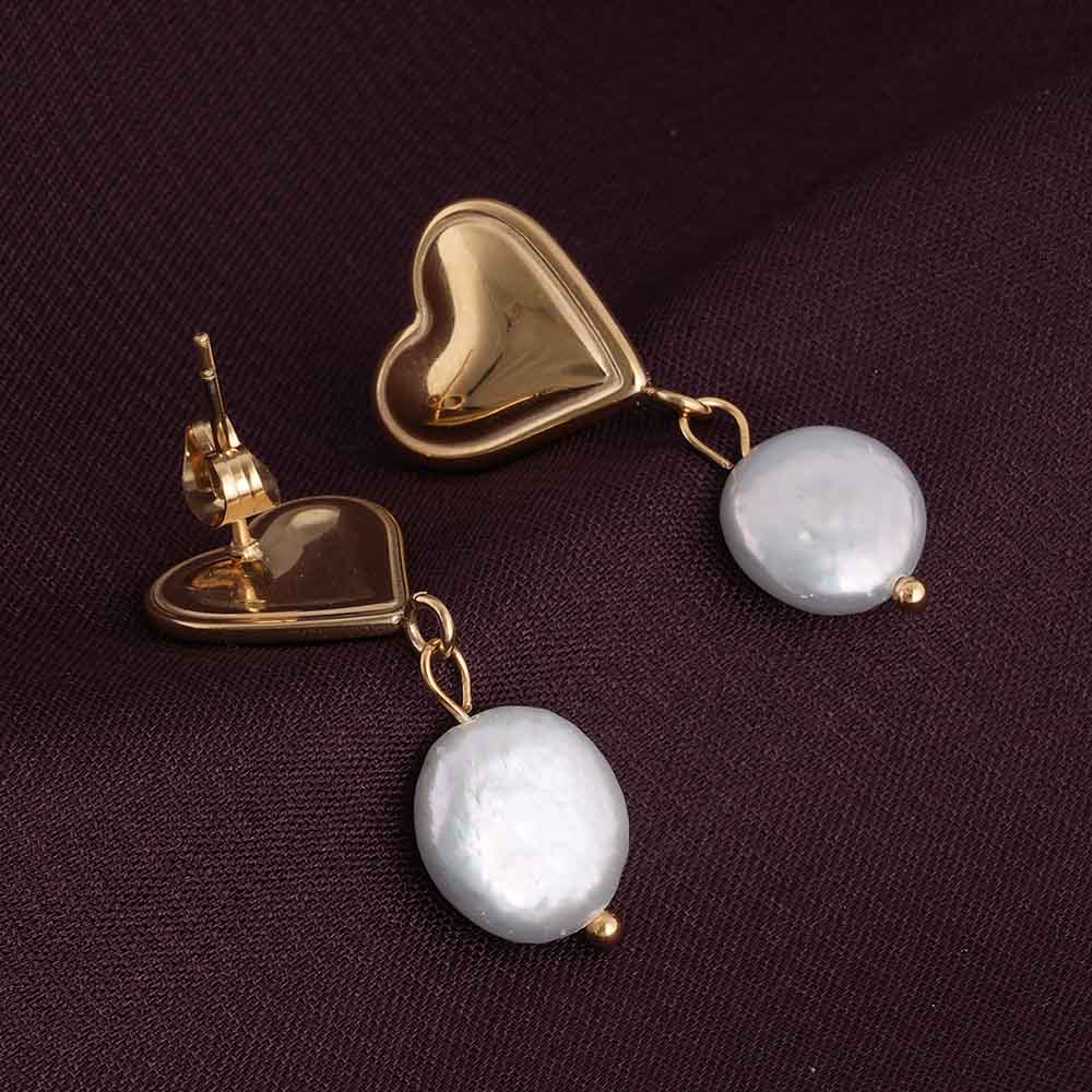 Dangling Pearl Heart Earrings