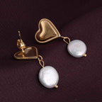 Dangling Pearl Heart Earrings