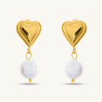Dangling Pearl Heart Earrings