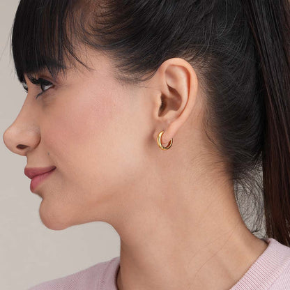 Classic Textured Hoops & Gold Beaded Bracelet Combo Set