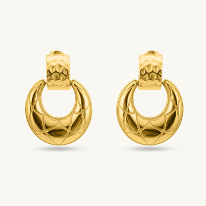Quilted Dome Gold Dangle Earrings