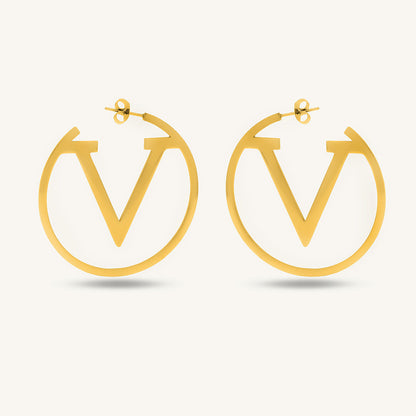 V Round Hoop Earrings