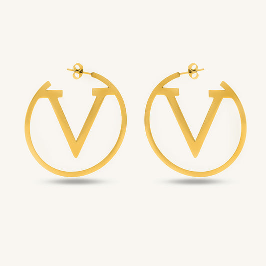 V Round Hoop Earrings
