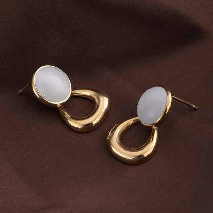 Statement White Stone Gold Drop Earrings