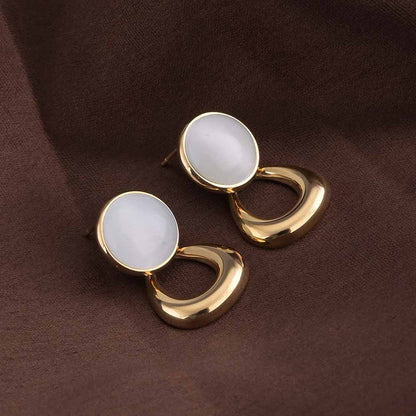 Statement White Stone Gold Drop Earrings