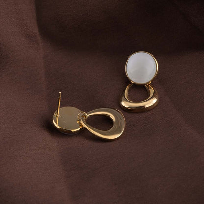 Statement White Stone Gold Drop Earrings