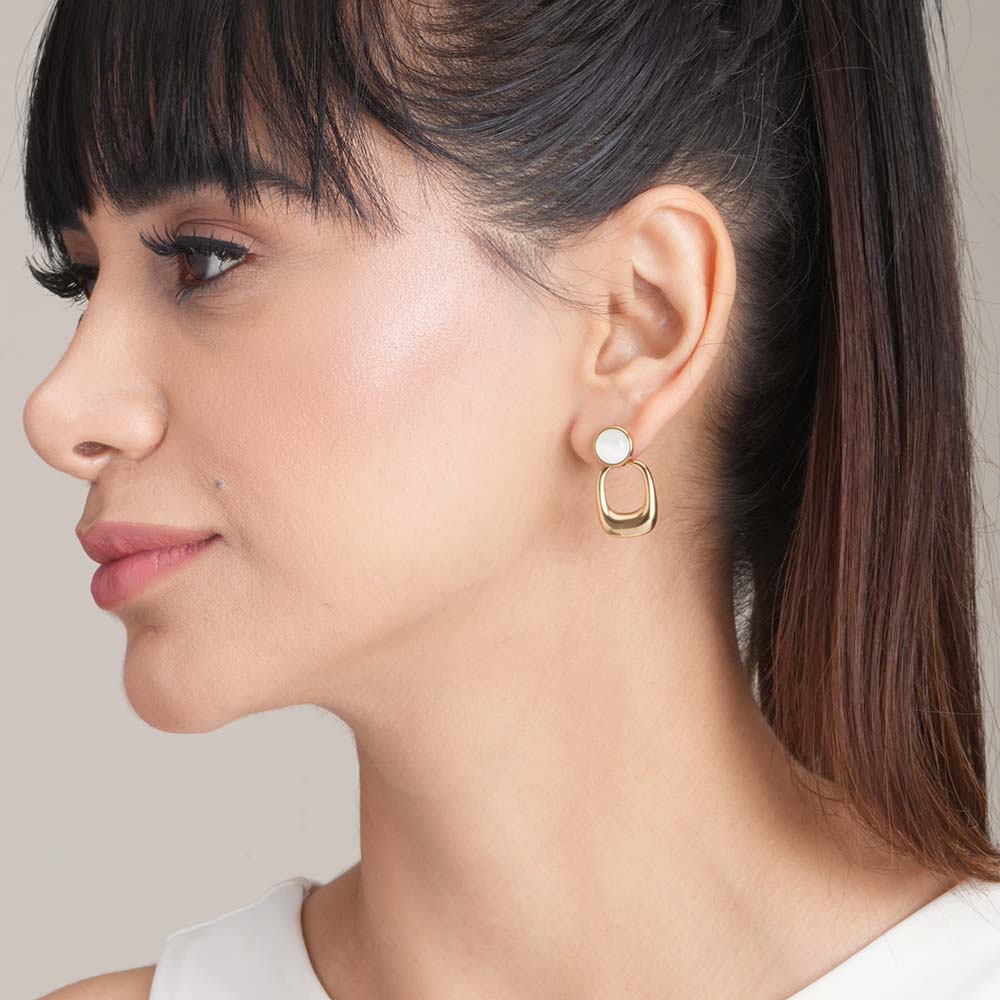 Classic White Stone Gold Drop Earrings