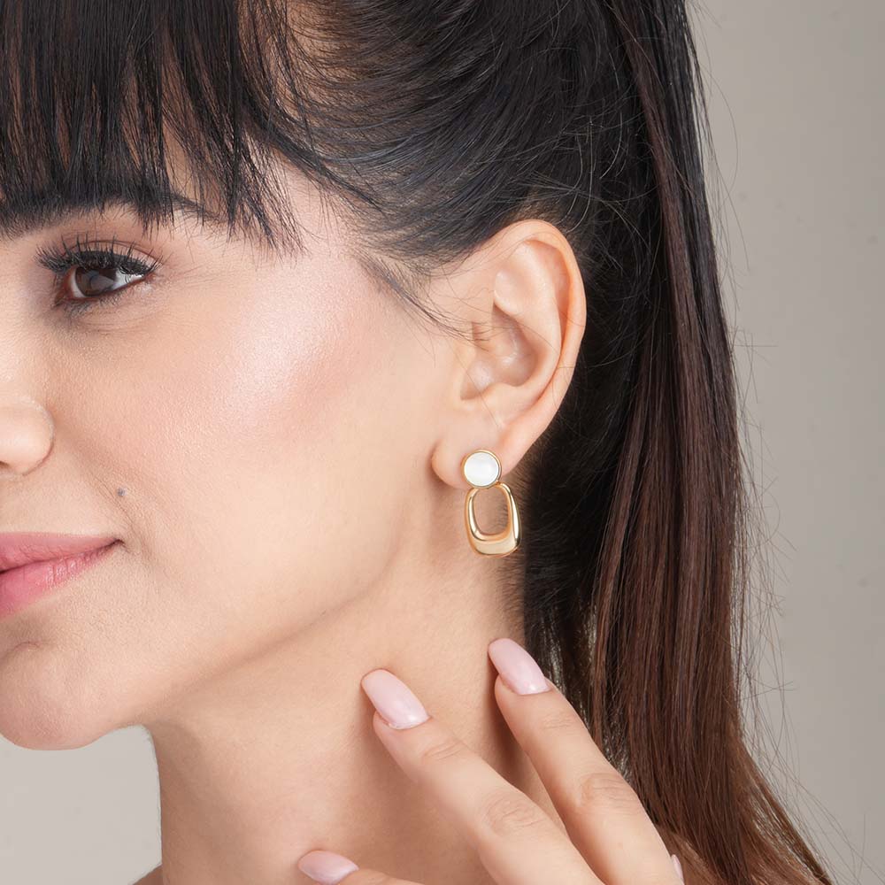 Classic White Stone Gold Drop Earrings