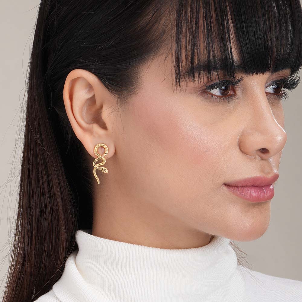 Gold Snake Drop Earrings