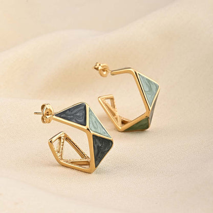 Green Geometric Hoop Earring