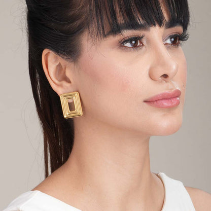 Rectangular Gold Statement Stud Earrings
