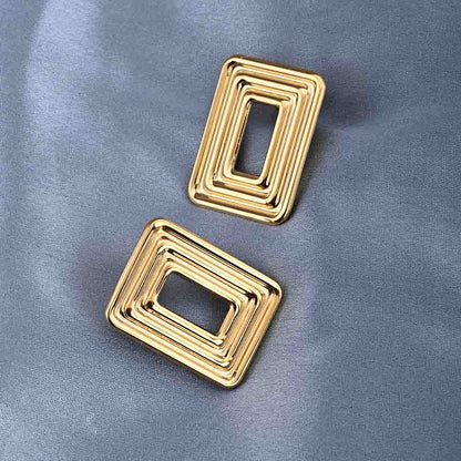 Rectangular Gold Statement Stud Earrings