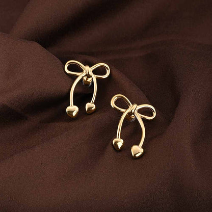 Unique Gold Bow & Heart Drop Earrings
