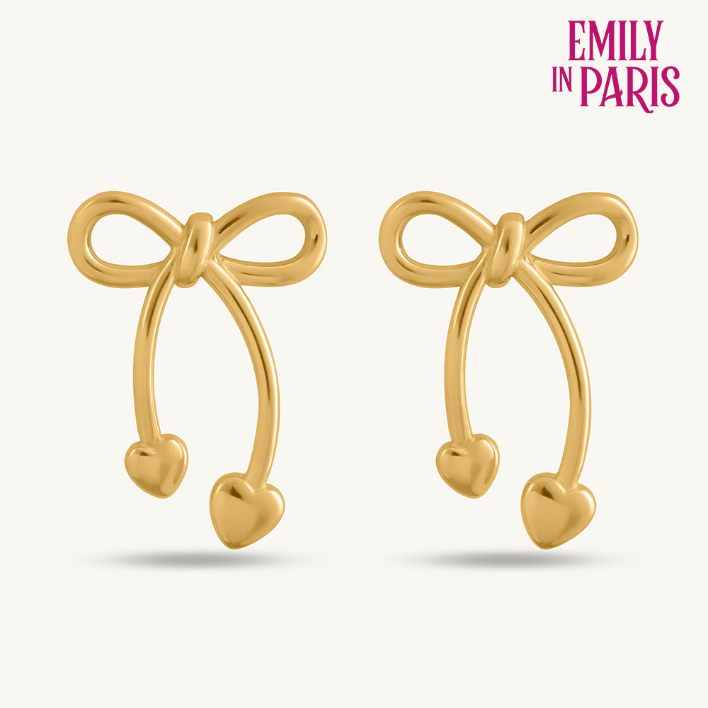 Unique Gold Bow & Heart Drop Earrings & Cute Heart Bracelet Combo Set