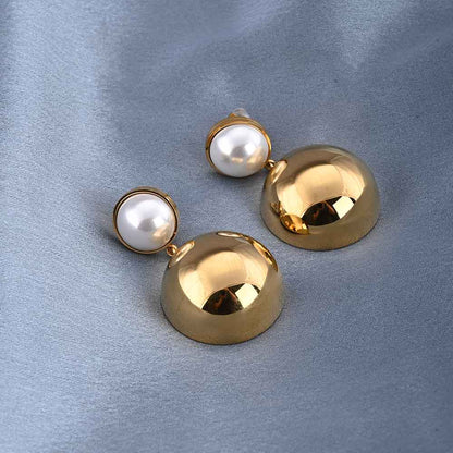 Gold Dome Drop Earrings with Pearl