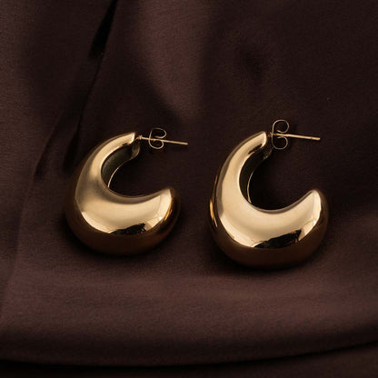Thick Gold Moon Hoop Earrings