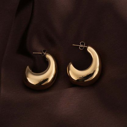 Thick Gold Moon Hoop Earrings
