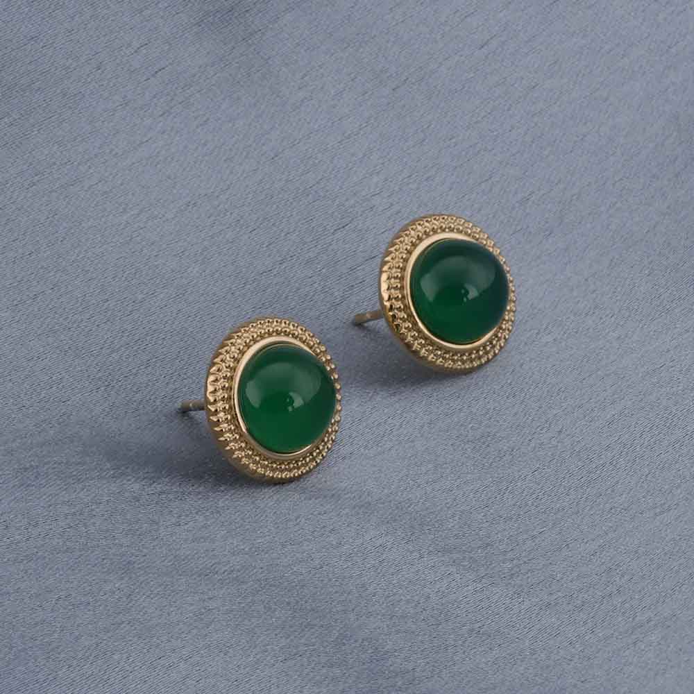 Classic Green Stud Gold Earrings