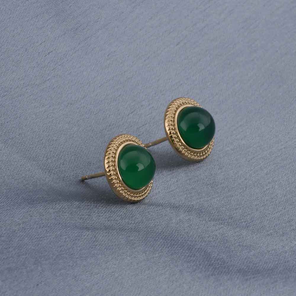 Classic Green Stud Gold Earrings