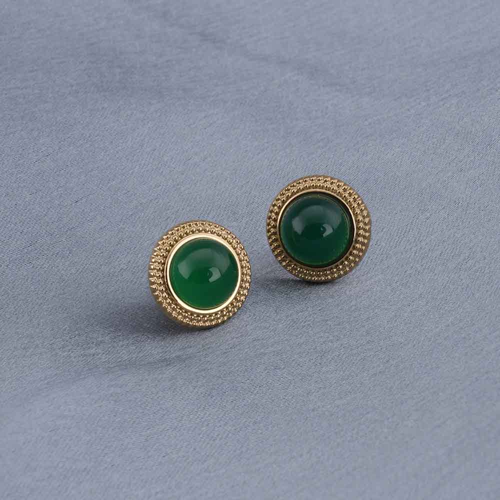 Classic Green Stud Gold Earrings