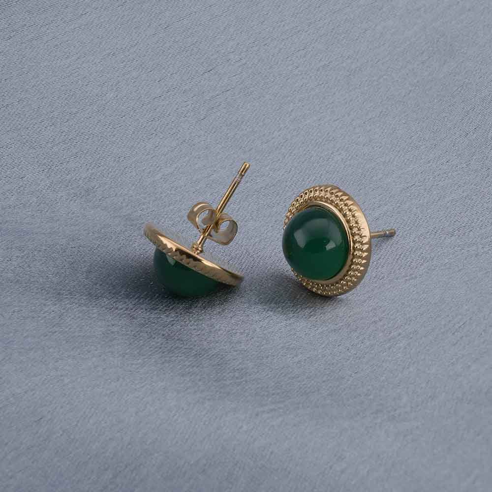 Classic Green Stud Gold Earrings