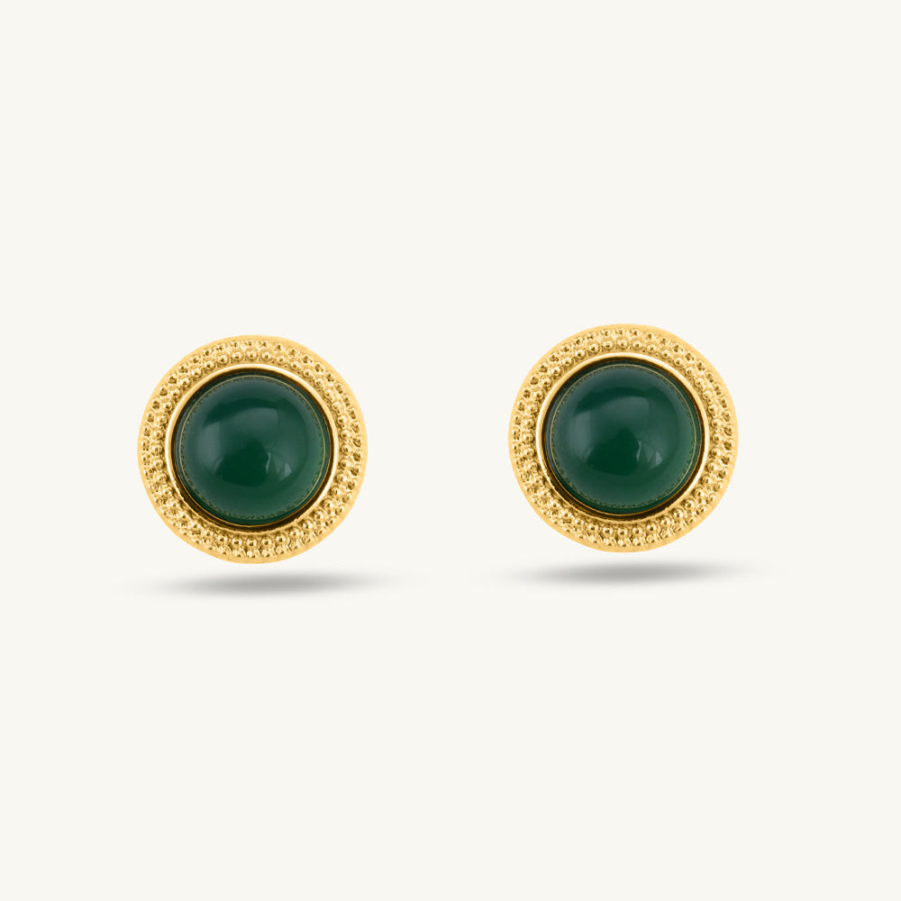 Classic Green Stud Gold Earrings