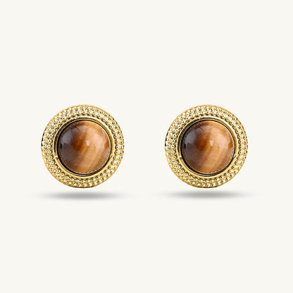 Classic Brown Stud Gold Earrings