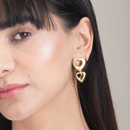 Sculpted Heart Gold Drop Earrings