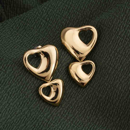 Sculpted Heart Gold Drop Earrings