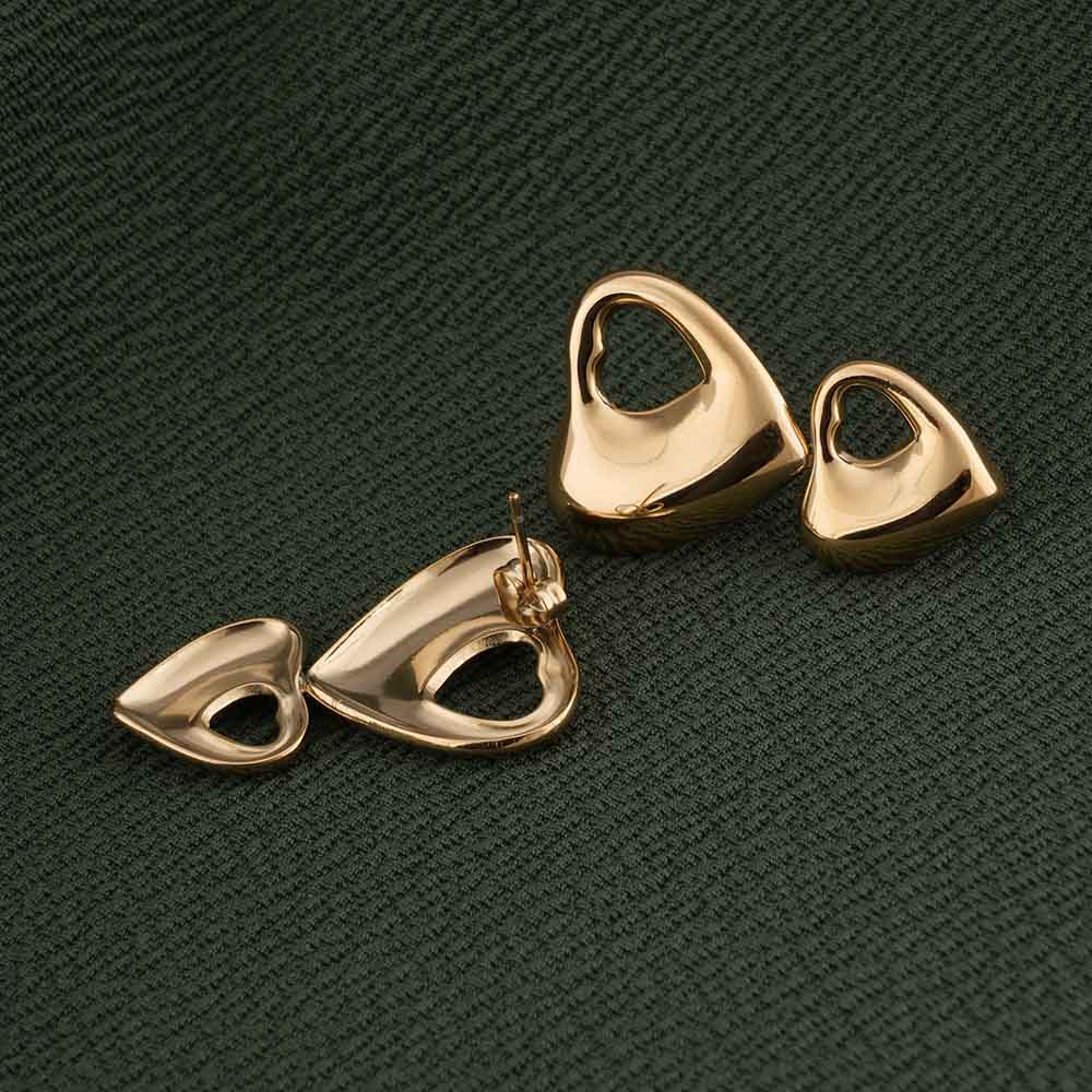Sculpted Heart Gold Drop Earrings