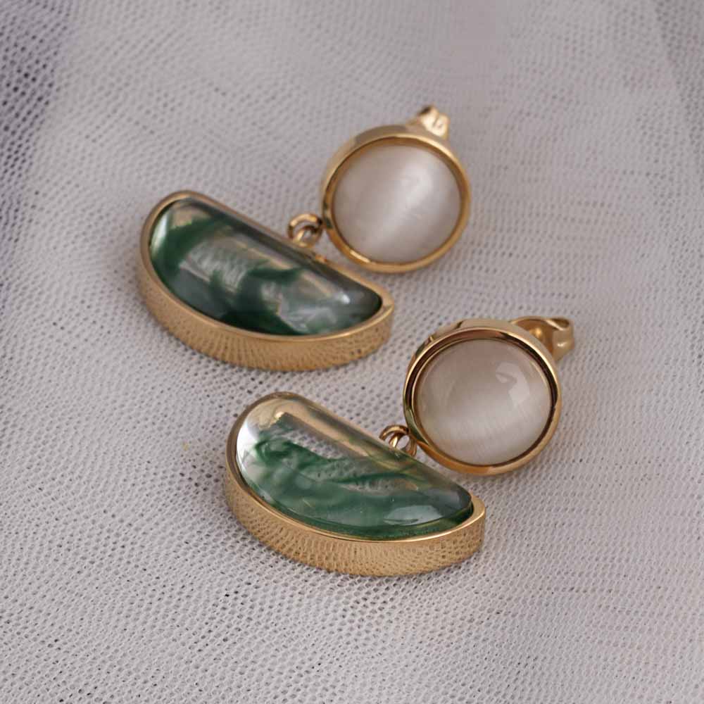 Green Genmstone Crescent Drop Earrings