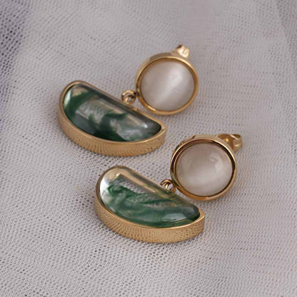 Green Genmstone Crescent Drop Earrings