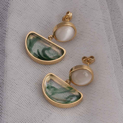 Green Genmstone Crescent Drop Earrings
