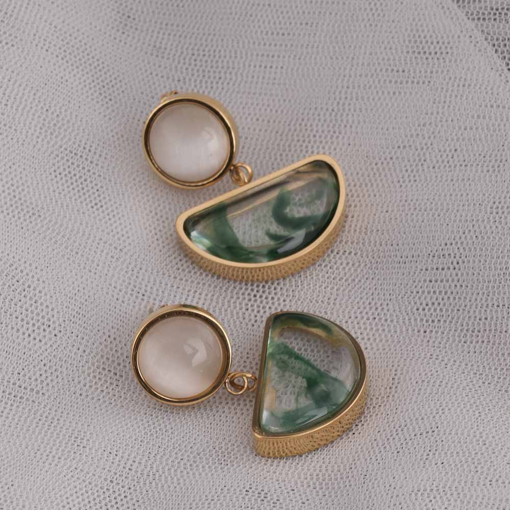 Green Genmstone Crescent Drop Earrings