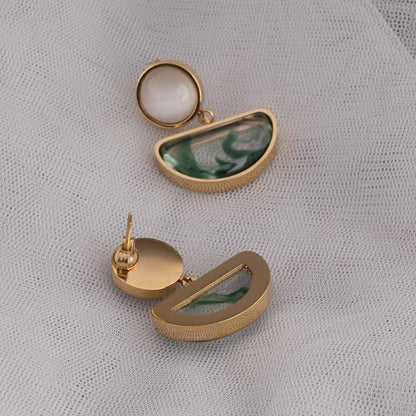 Green Genmstone Crescent Drop Earrings