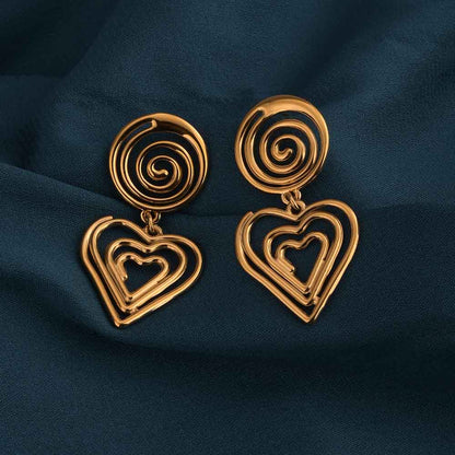 Swirling Hearts Gold Drop Earrings