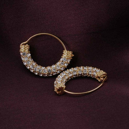 Stone Studded Gold Hoop Earrings