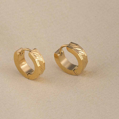 Textured Lines Gold Hoop Earrings