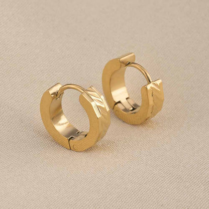 Textured Lines Gold Hoop Earrings
