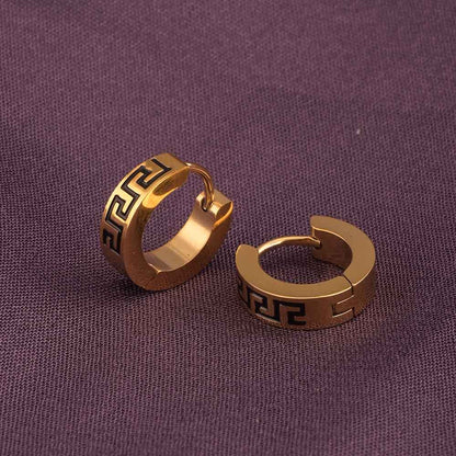 Greek Key Design Gold Hoop Earrings