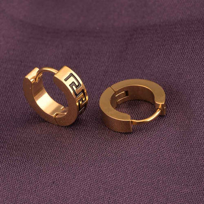 Greek Key Design Gold Hoop Earrings