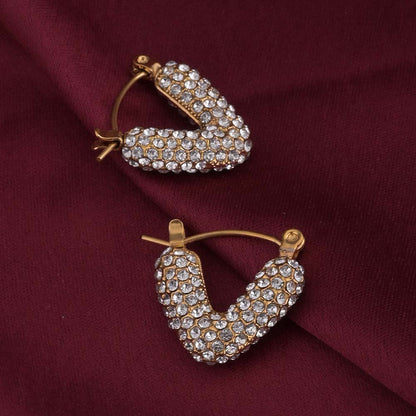 Zircon Studded Gold Hoop Earrings