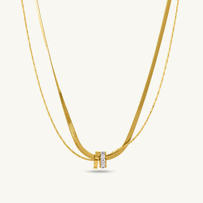 Gilded Rings Layered Necklace & Snake Charm Bracelet Combo Set
