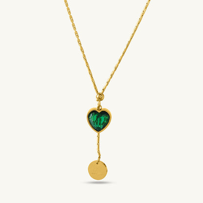 Bar Charm Bracelet & Emerald Love Necklace Combo Set