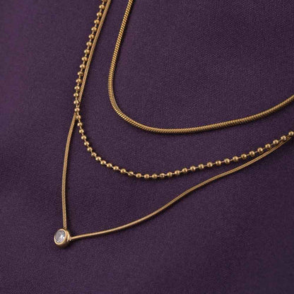 Golden Layers With Stone Necklace