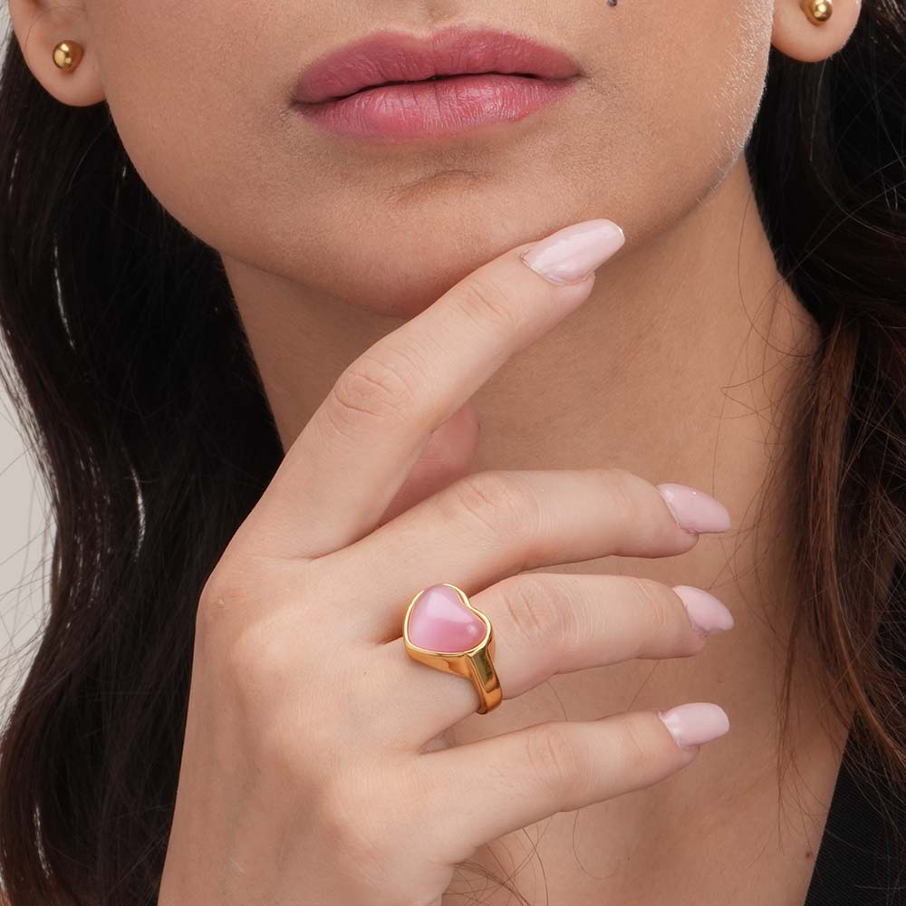 Bold Pink Stone Heart Ring