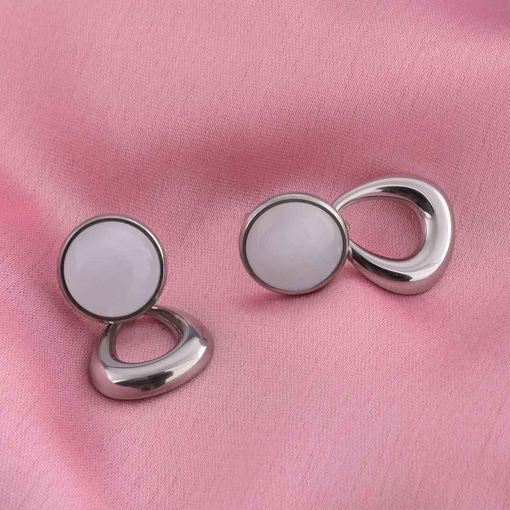 Classic White Stone Silver Drop Earrings